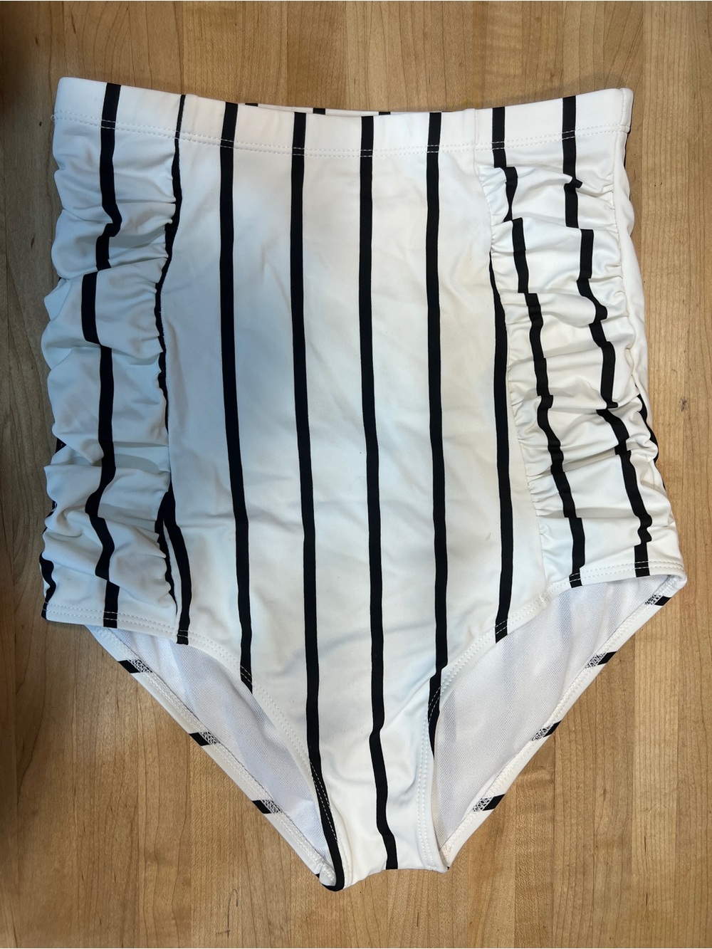 Women's Super High-Waist Bikini Bottoms - White with Black Stripes